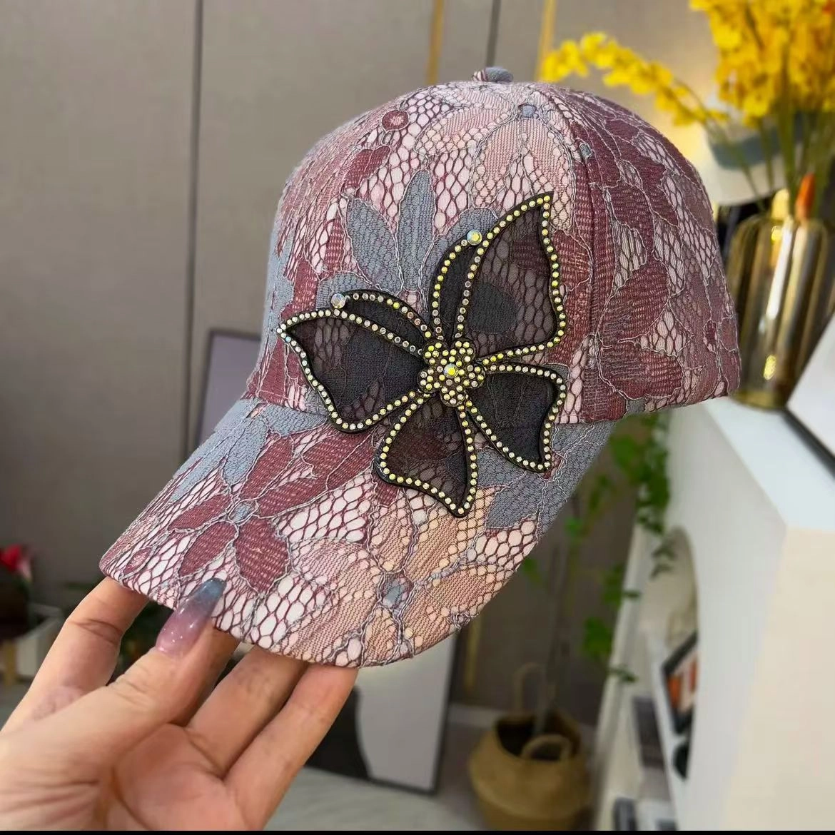 Wholesale Summer small floral stitching lace breathable baseball cap