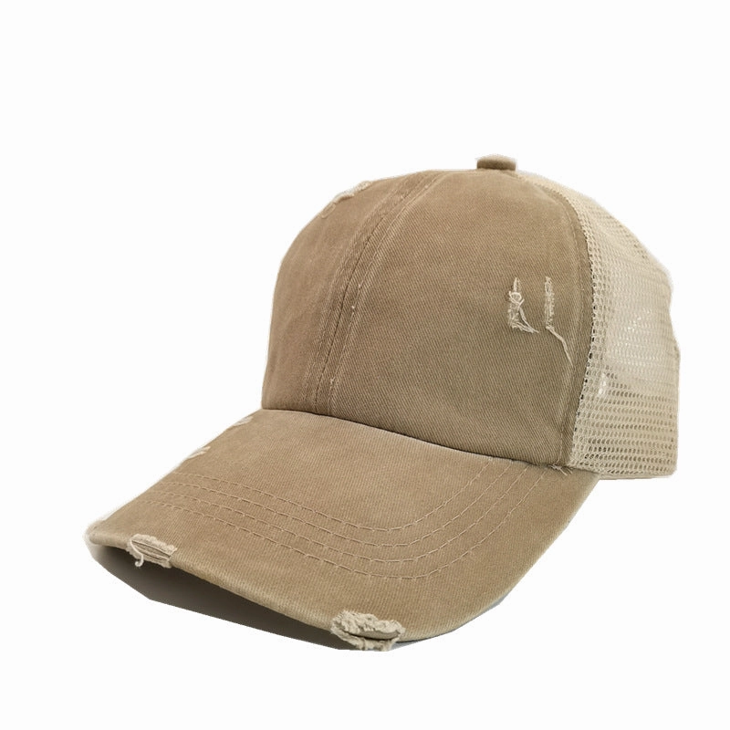 Wholesale Summer, spring and autumn light board old outdoor sunscreen grid washed ponytail baseball cap