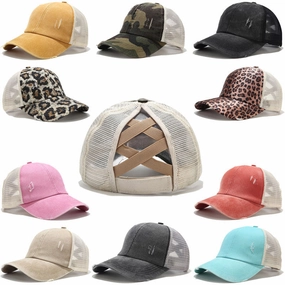 Wholesale Summer, spring and autumn light board old outdoor sunscreen grid washed ponytail baseball cap