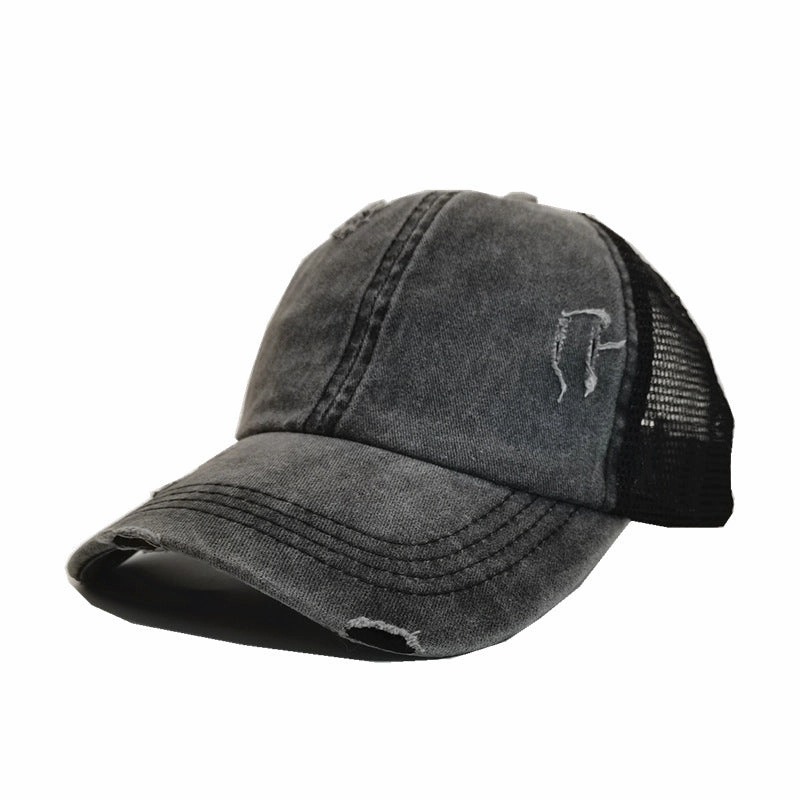 Wholesale Summer, spring and autumn light board old outdoor sunscreen grid washed ponytail baseball cap