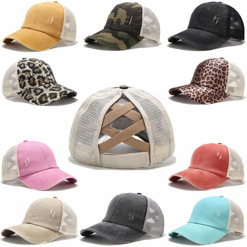 Wholesale Summer, spring and autumn light board old outdoor sunscreen grid washed ponytail baseball cap
