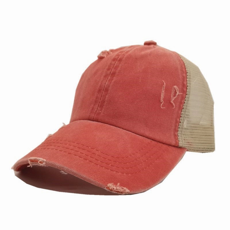 Wholesale Summer, spring and autumn light board old outdoor sunscreen grid washed ponytail baseball cap