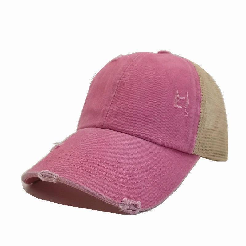 Wholesale Summer, spring and autumn light board old outdoor sunscreen grid washed ponytail baseball cap