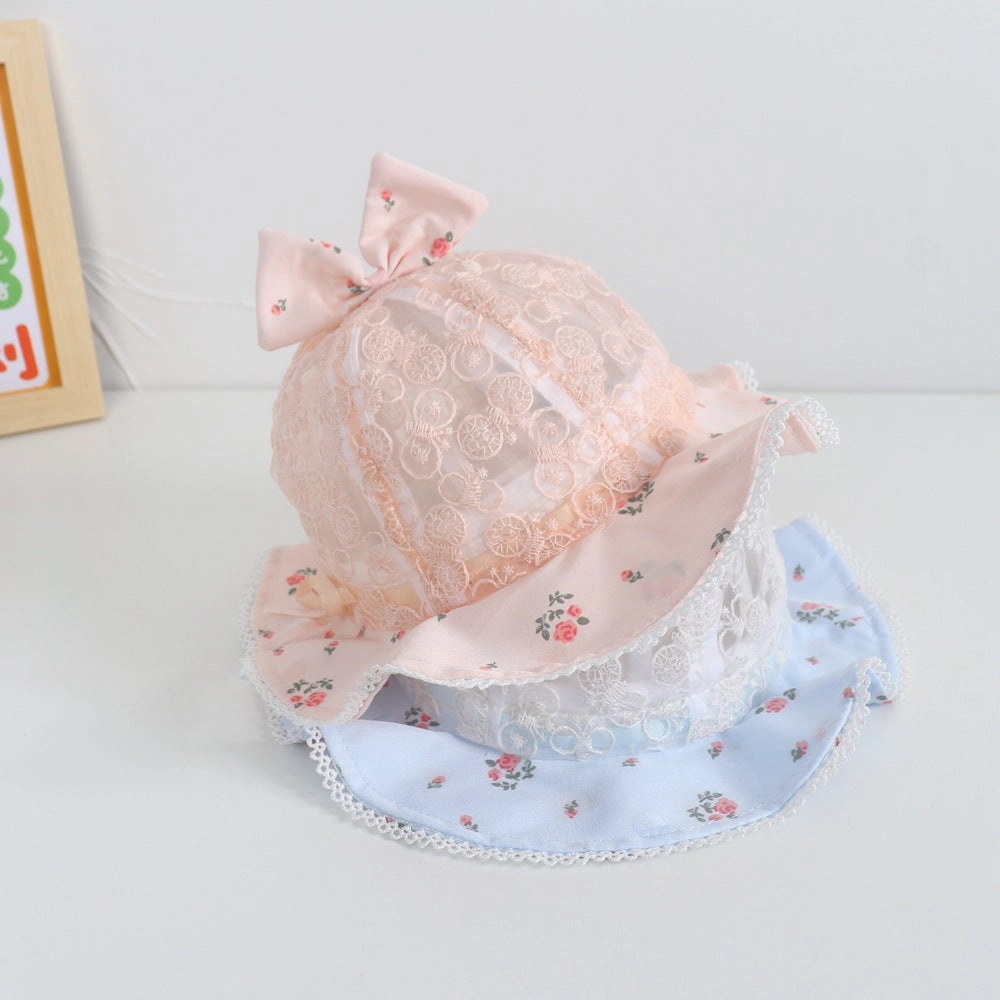 Wholesale Sun Hat Lace Bow Kids Cotton Bucket Hat