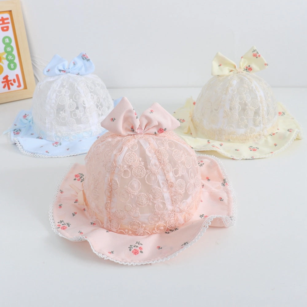 Wholesale Sun Hat Lace Bow Kids Cotton Bucket Hat