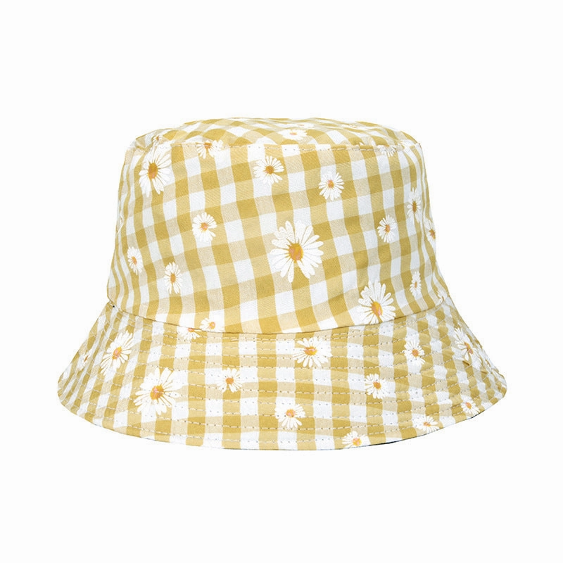 Wholesale Sunscreen Daisy Plaid Print Polyester Bucket Hat