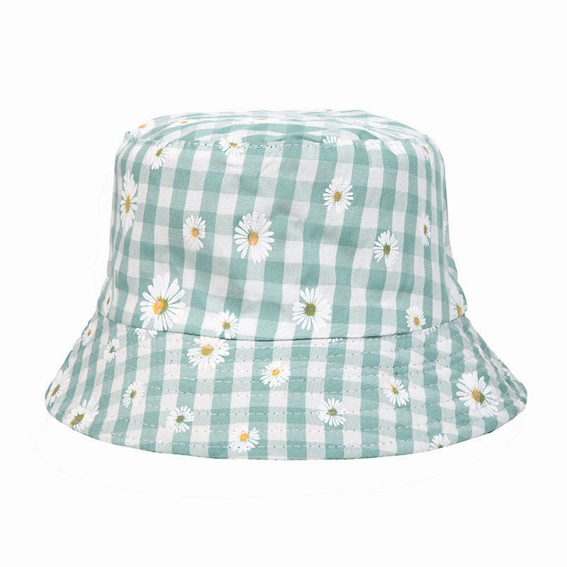 Wholesale Sunscreen Daisy Plaid Print Polyester Bucket Hat