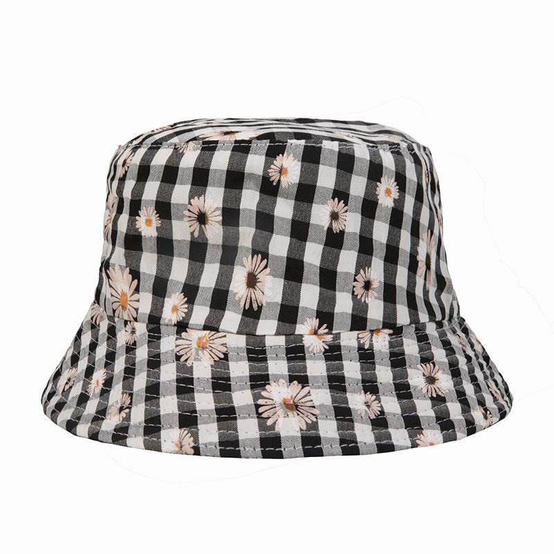 Wholesale Sunscreen Daisy Plaid Print Polyester Bucket Hat