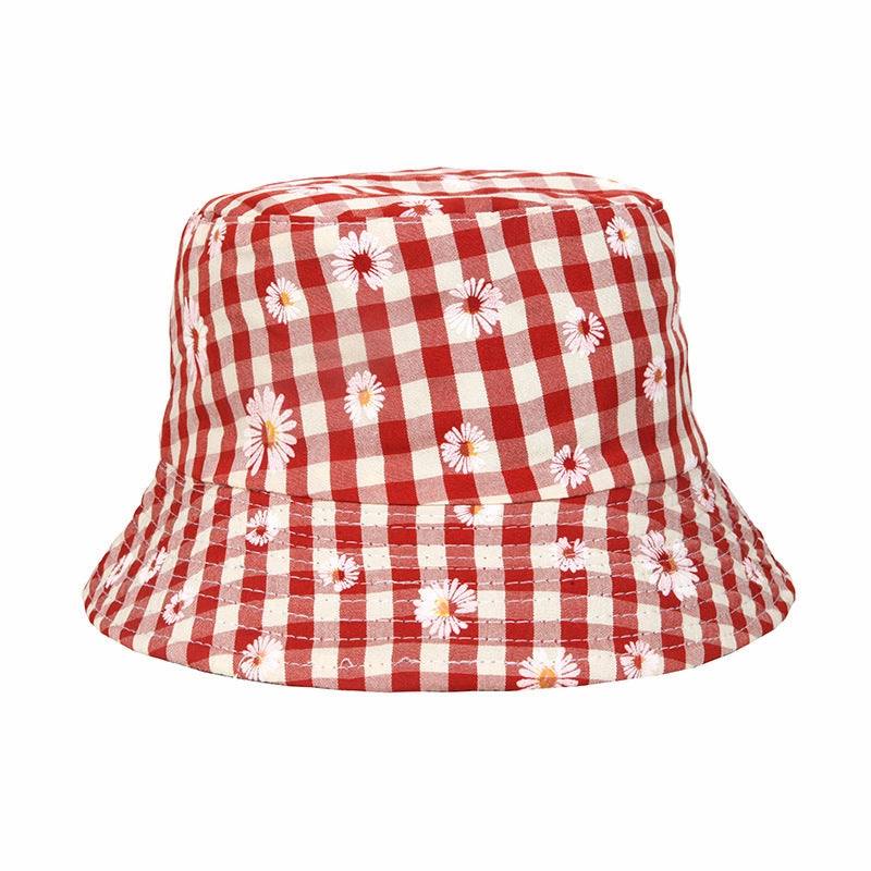 Wholesale Sunscreen Daisy Plaid Print Polyester Bucket Hat