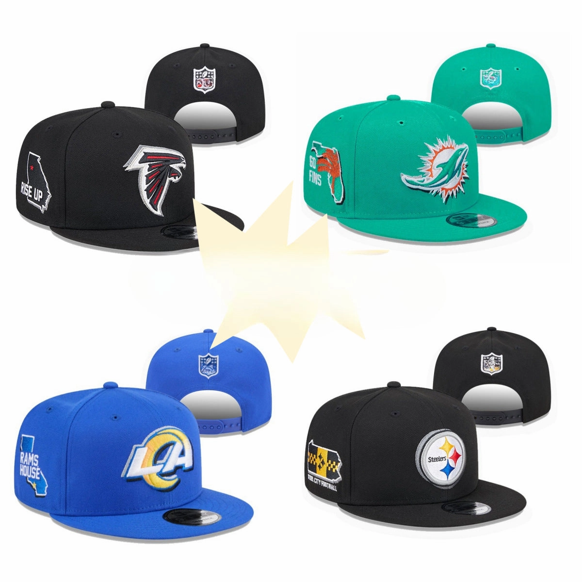 Wholesale Team Adjustable Flat-brim Baseball Caps