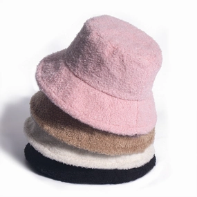 Wholesale Teddy Velvet Solid Color Warm Plush Bucket Hat