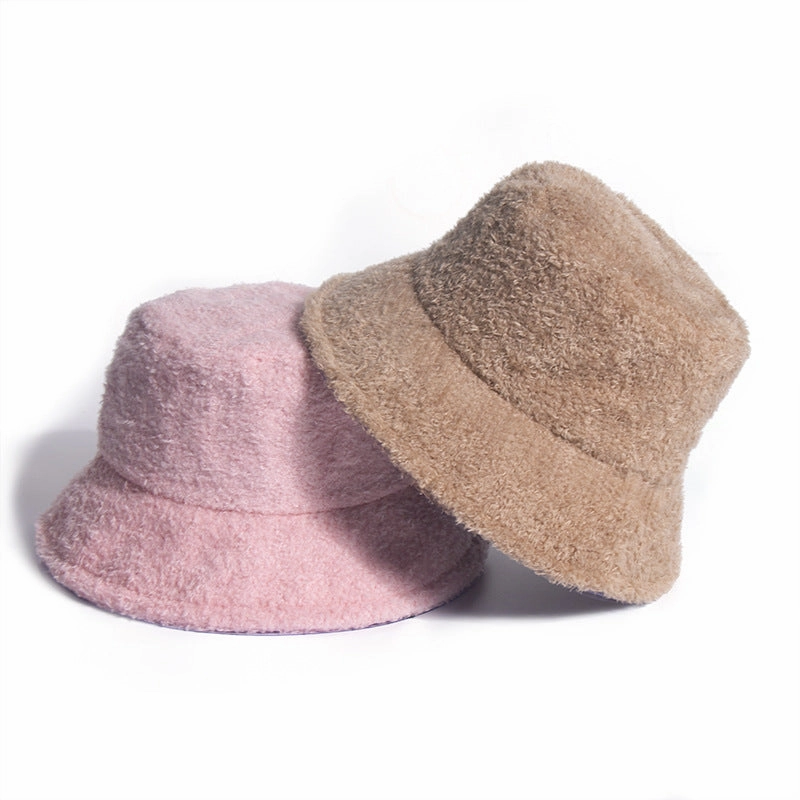 Wholesale Teddy Velvet Solid Color Warm Plush Bucket Hat