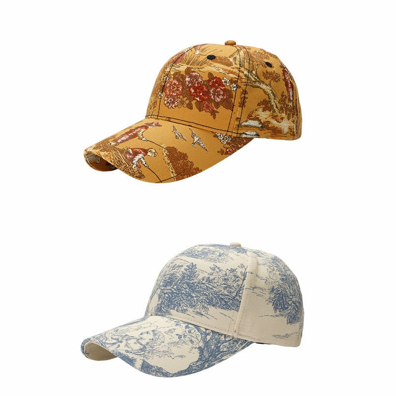 Wholesale The New Big Head Circumference Hard Top Cotton Fashion National Style Landscape Painting Cap
