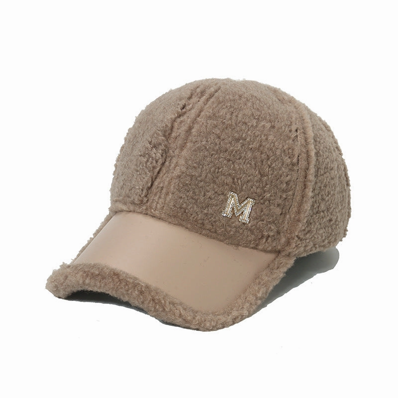 Wholesale Thickened Warm Diamond-studded Lambskin Leather Baseball Cap