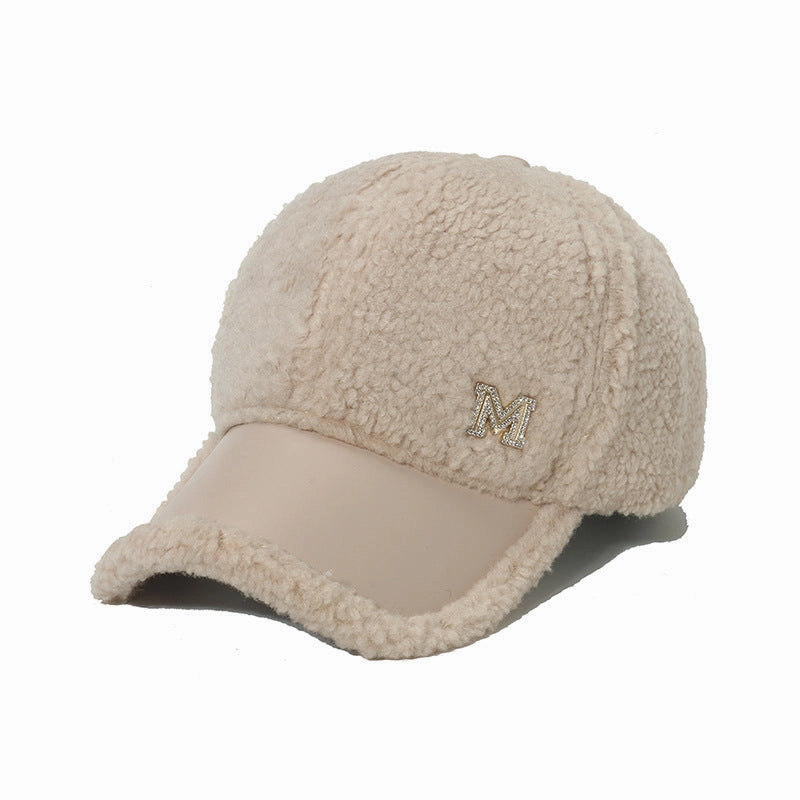 Wholesale Thickened Warm Diamond-studded Lambskin Leather Baseball Cap