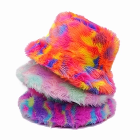 Wholesale Tie Dye Hat Warm Gradient Color Thickened Plush Fisherman Hat