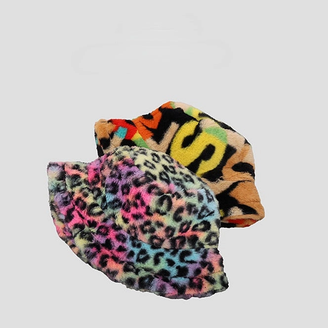 Wholesale Tie-dye Leopard Print Plush Bucket Hat