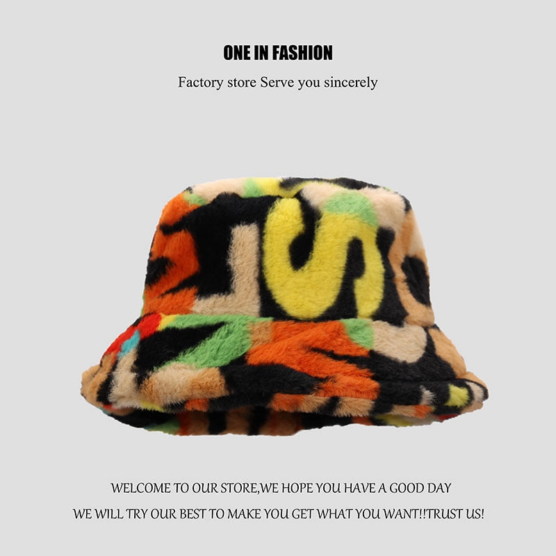 Wholesale Tie-dye Leopard Print Plush Bucket Hat