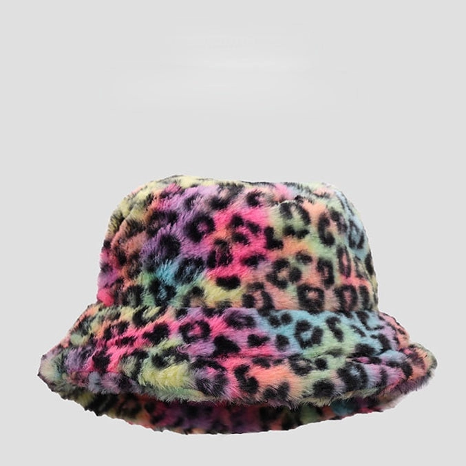 Wholesale Tie-dye Leopard Print Plush Bucket Hat