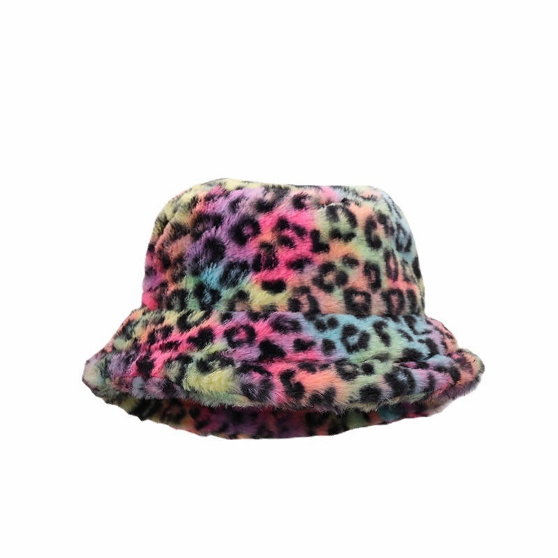 Wholesale Tie-dye Leopard Print Plush Bucket Hat