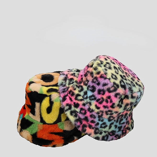 Wholesale Tie-dye Leopard Print Plush Bucket Hat