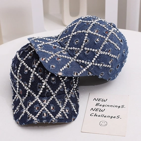 Wholesale Trendy Washed Denim Diamond Baseball Cap with Holes