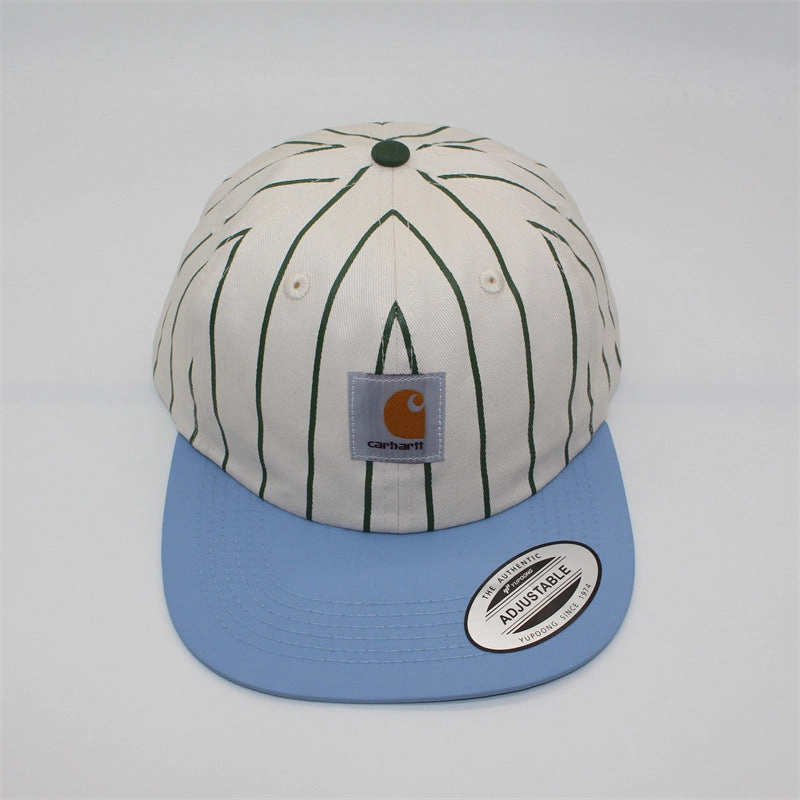 Wholesale Unisex striped retro American style flat brim soft top baseball cap