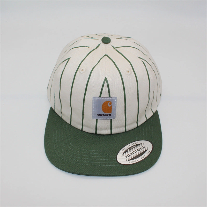 Wholesale Unisex striped retro American style flat brim soft top baseball cap