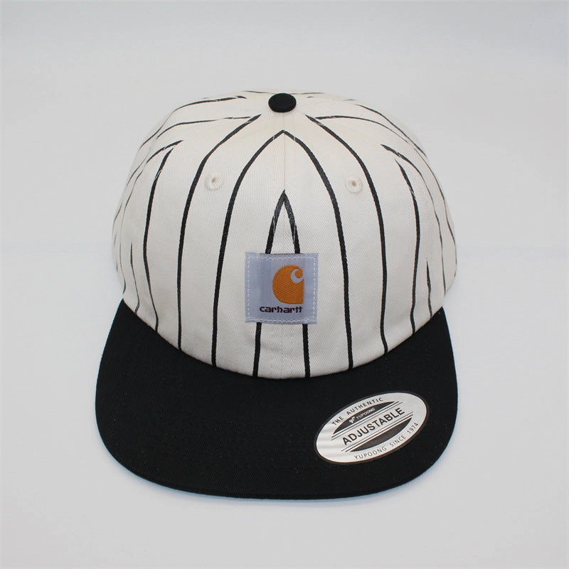 Wholesale Unisex striped retro American style flat brim soft top baseball cap