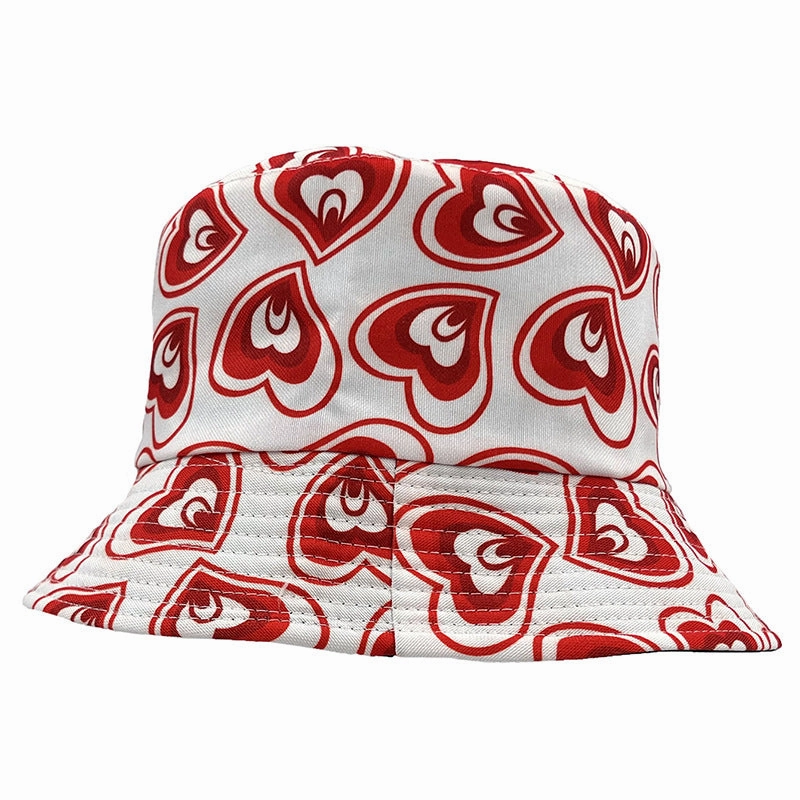 Wholesale Valentine's Day Peach Heart Red Heart Printed Polyester Fisherman Hat