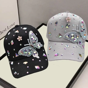 Wholesale Versatile Rhinestone Butterfly Sunscreen Baseball Cap
