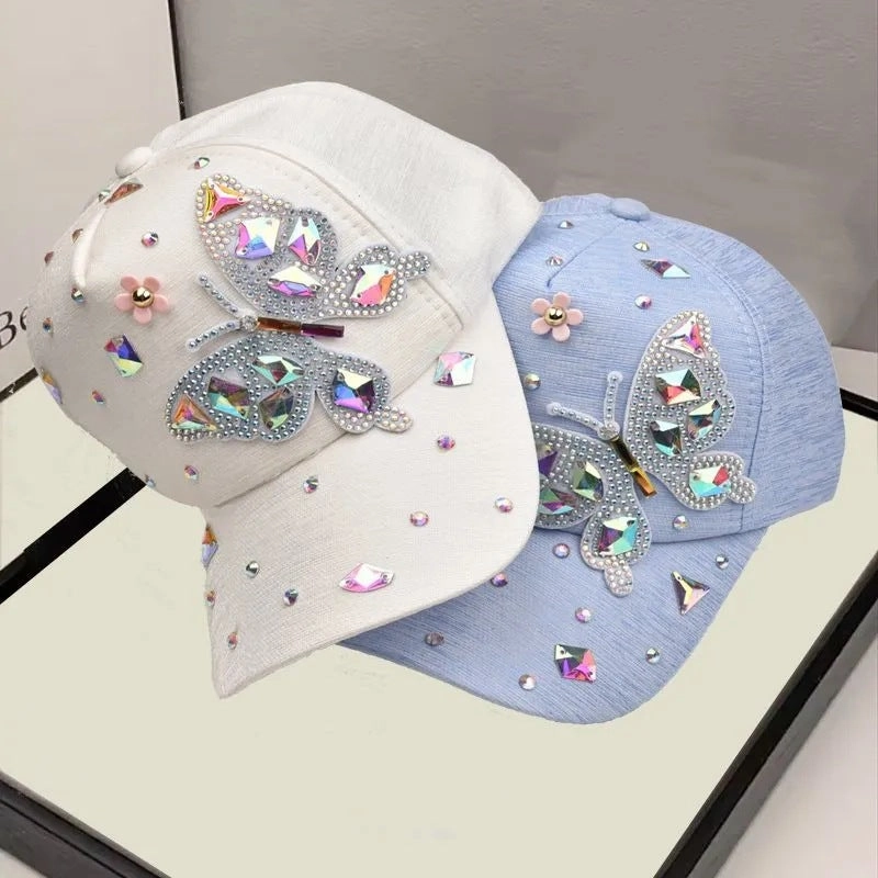 Wholesale Versatile Rhinestone Butterfly Sunscreen Baseball Cap