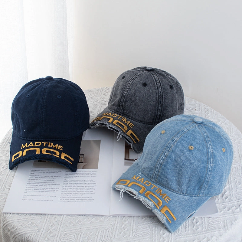 Wholesale Vintage broken brim leopard print large head circumference raw edge distressed baseball cap