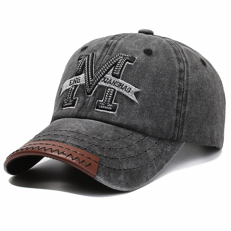 Wholesale Vintage Outdoor Washed Denim Distressed Letter M Embroidered Baseball Cap