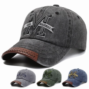 Wholesale Vintage Outdoor Washed Denim Distressed Letter M Embroidered Baseball Cap