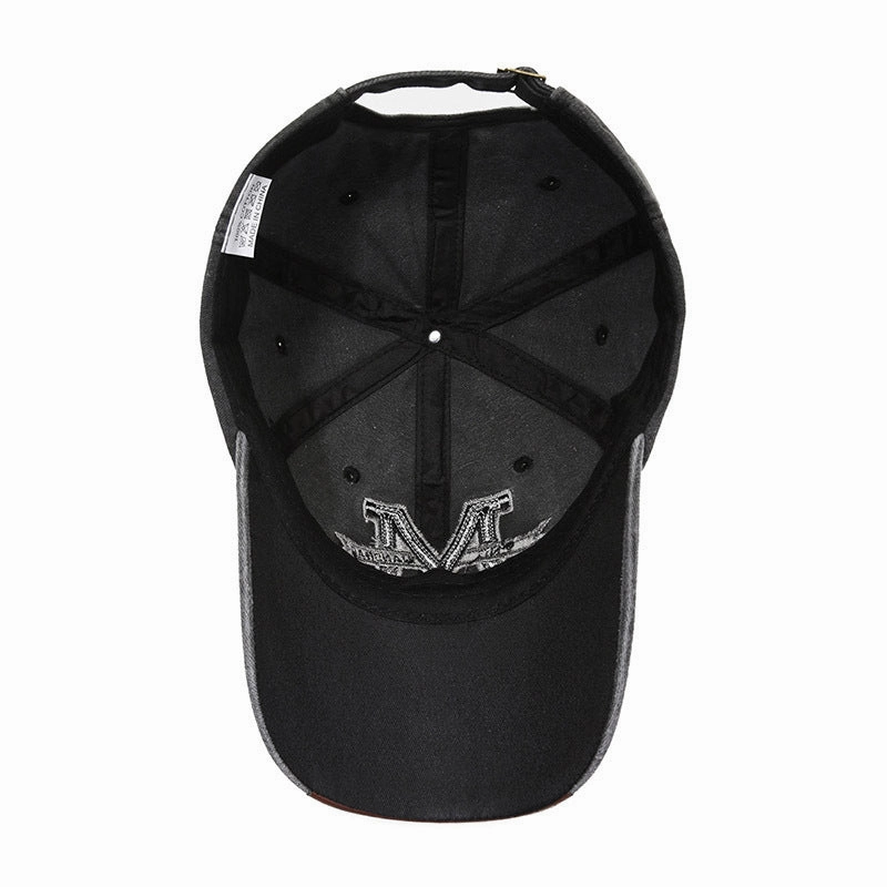 Wholesale Vintage Outdoor Washed Denim Distressed Letter M Embroidered Baseball Cap