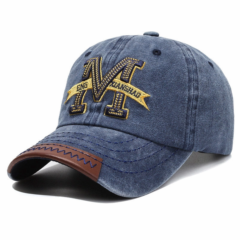 Wholesale Vintage Outdoor Washed Denim Distressed Letter M Embroidered Baseball Cap