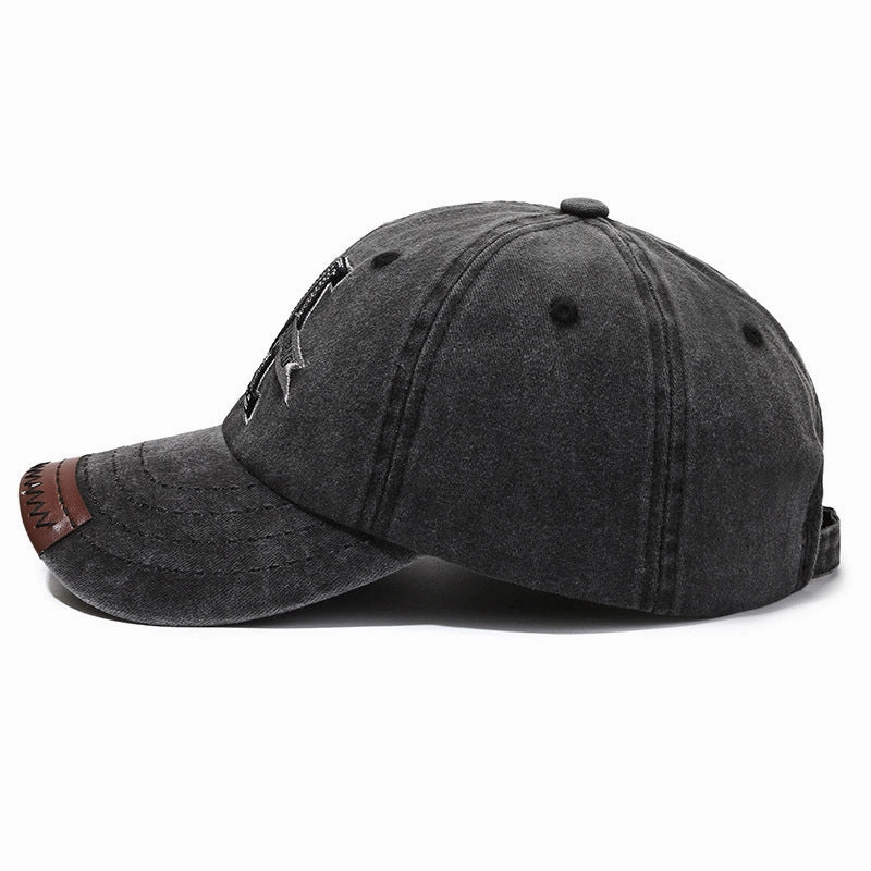 Wholesale Vintage Outdoor Washed Denim Distressed Letter M Embroidered Baseball Cap