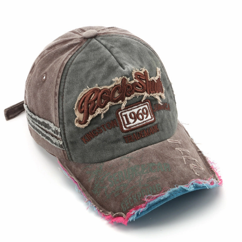 Wholesale Vintage washed distressed letter embroidered hole baseball cap