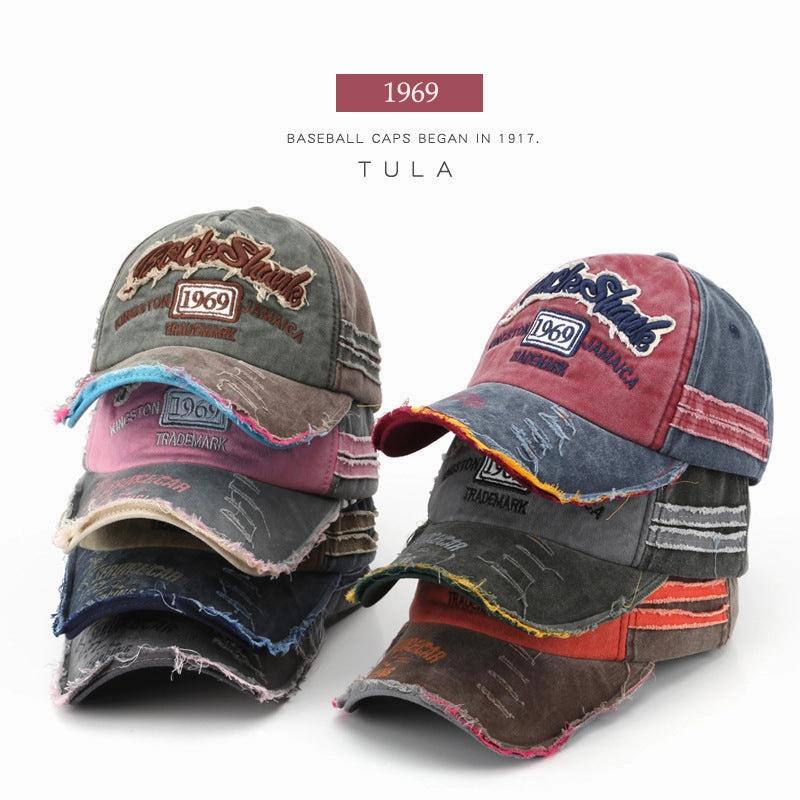 Wholesale Vintage washed distressed letter embroidered hole baseball cap