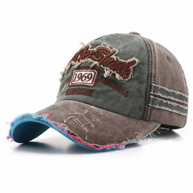 Wholesale Vintage washed distressed letter embroidered hole baseball cap