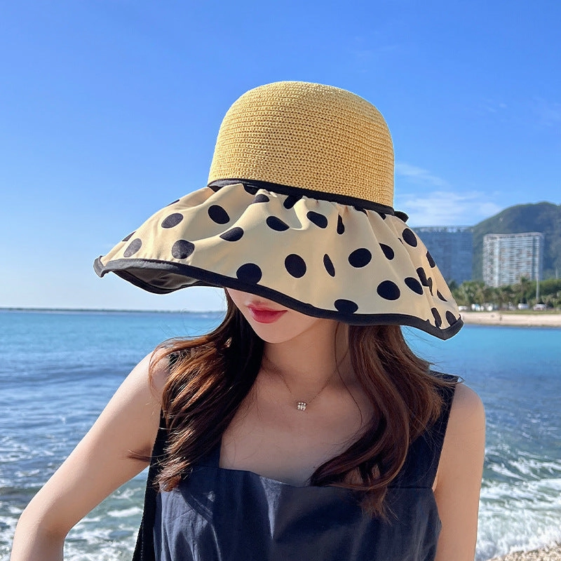 Wholesale Vinyl Big Brim Polka Dot Fisherman Straw Hat