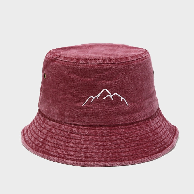 Wholesale Washed and Distressed Mountain Embroidery Vintage Bucket Hat