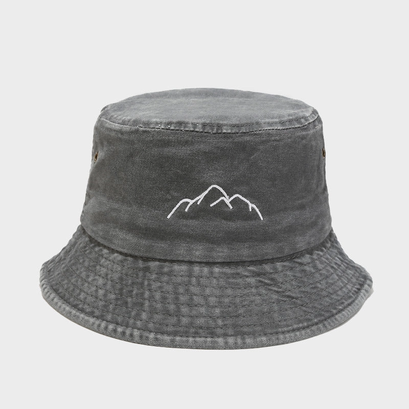 Wholesale Washed and Distressed Mountain Embroidery Vintage Bucket Hat