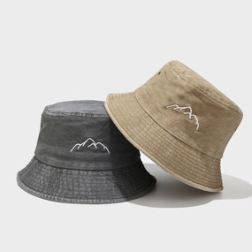 Wholesale Washed and Distressed Mountain Embroidery Vintage Bucket Hat