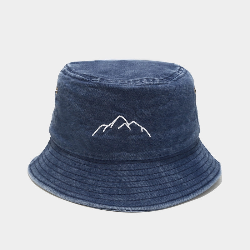 Wholesale Washed and Distressed Mountain Embroidery Vintage Bucket Hat
