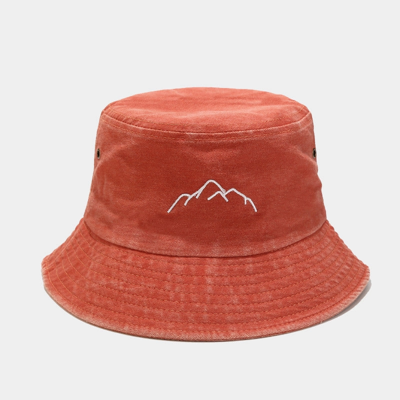 Wholesale Washed and Distressed Mountain Embroidery Vintage Bucket Hat