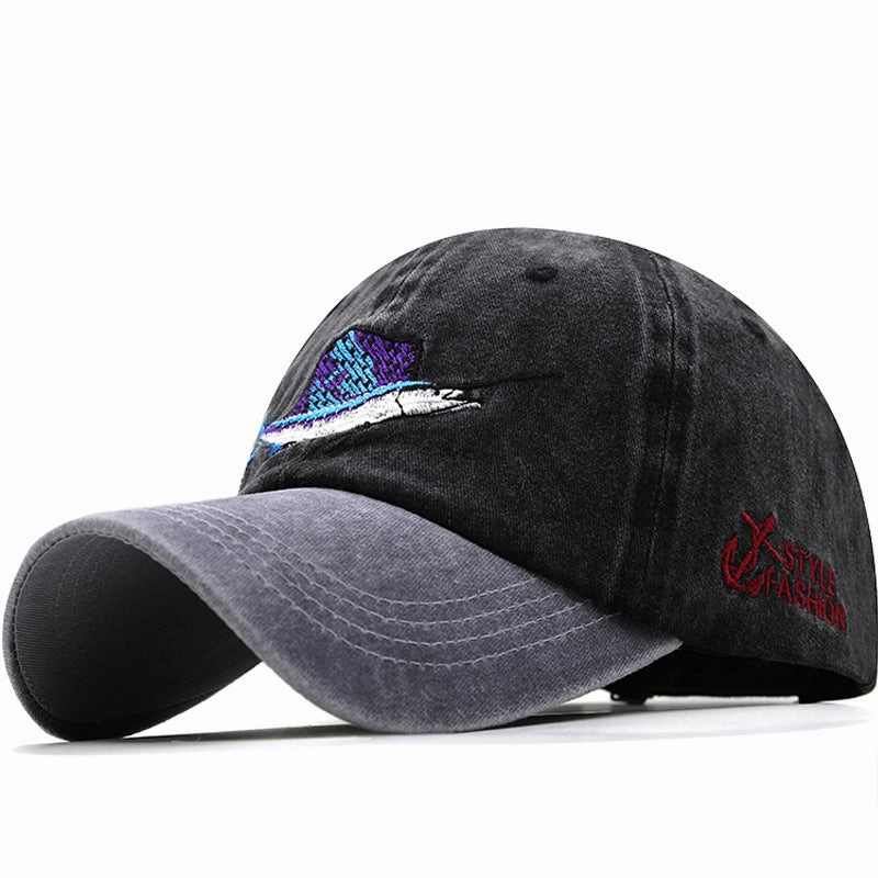 Wholesale Washed Coated Pure Cotton Used Hat Embroidered Shark Baseball Cap