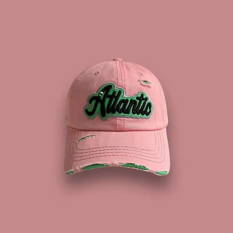 Wholesale Washed denim ripped baseball cap for women summer all-match street letter embroidered cap