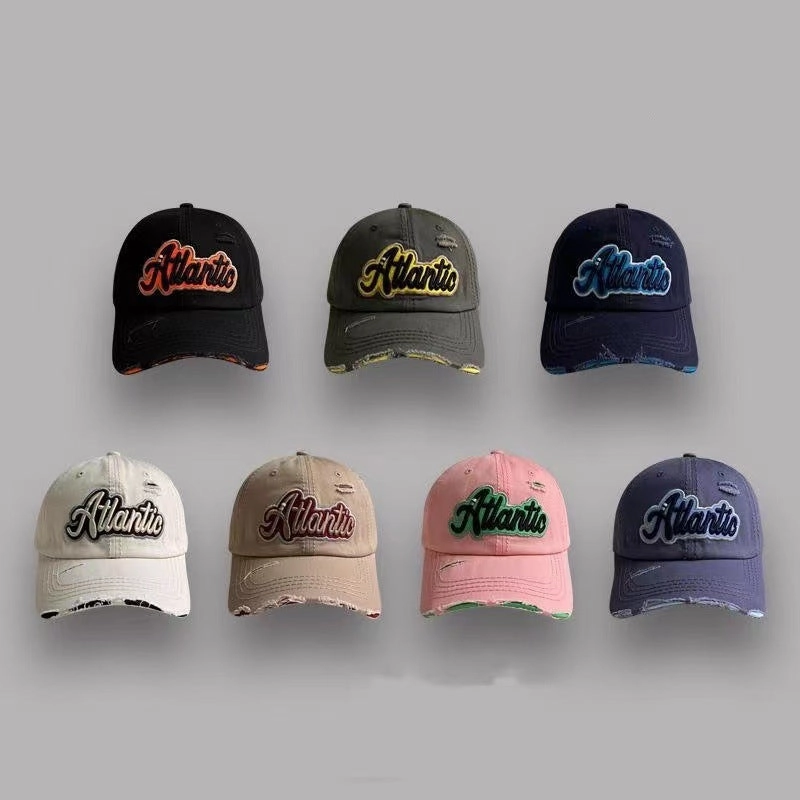 Wholesale Washed denim ripped baseball cap for women summer all-match street letter embroidered cap